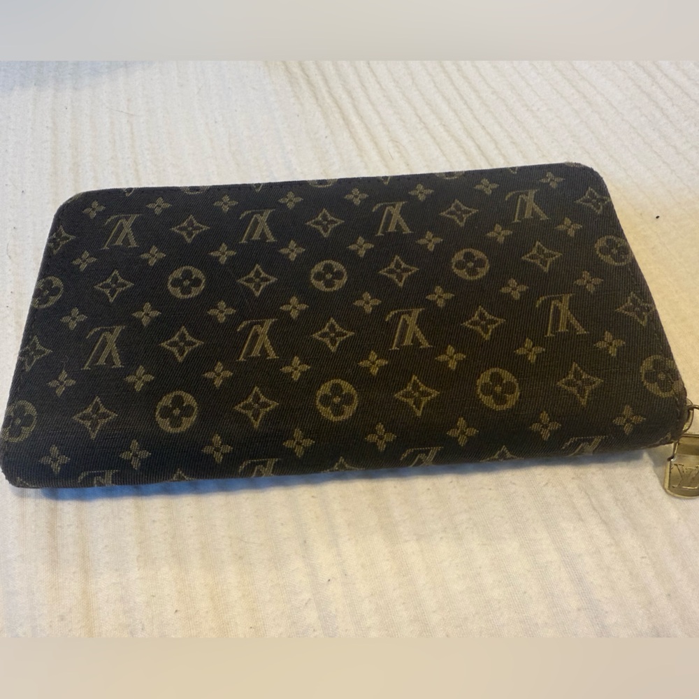 Louis Vuitton Mini Lin Dark Brown Monogram Zipper Wallet with COA